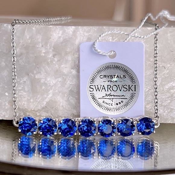 SWAROVSKI Sapphire Crystal Sterling Silver Curved Bar 18” Necklace - Picture 3 of 12